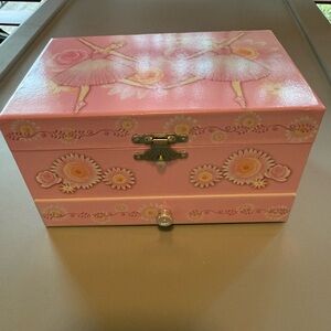Pink Ballerina Jewelry Box w/ Drawer & Floral Design